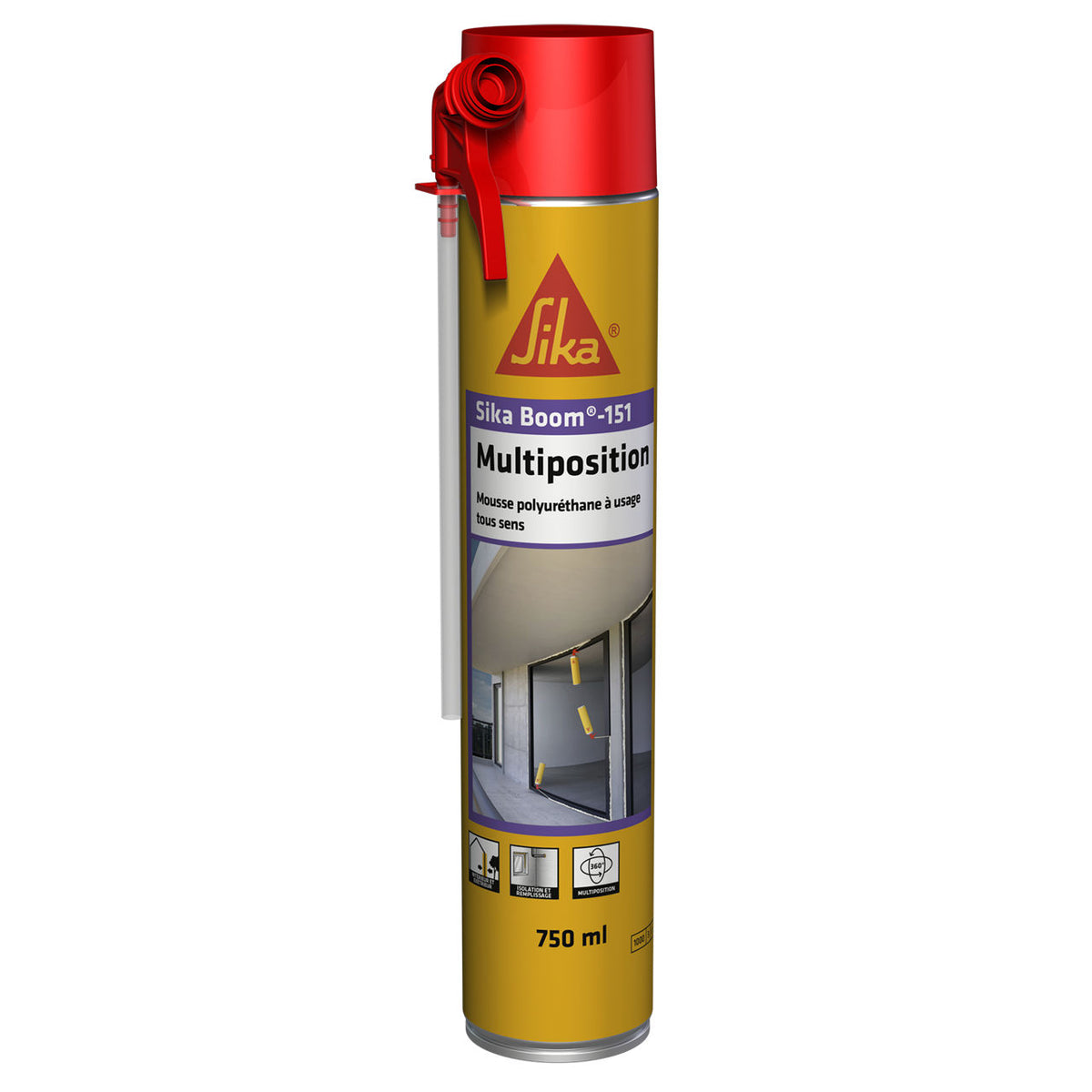 Aerosol de 750 ml de Sika Boom®-151 Multiposition de Sika, espuma de poliuretano autoexpandible que dispensa en 360° para rellenar y aislar juntas y cavidades - Vetonek
