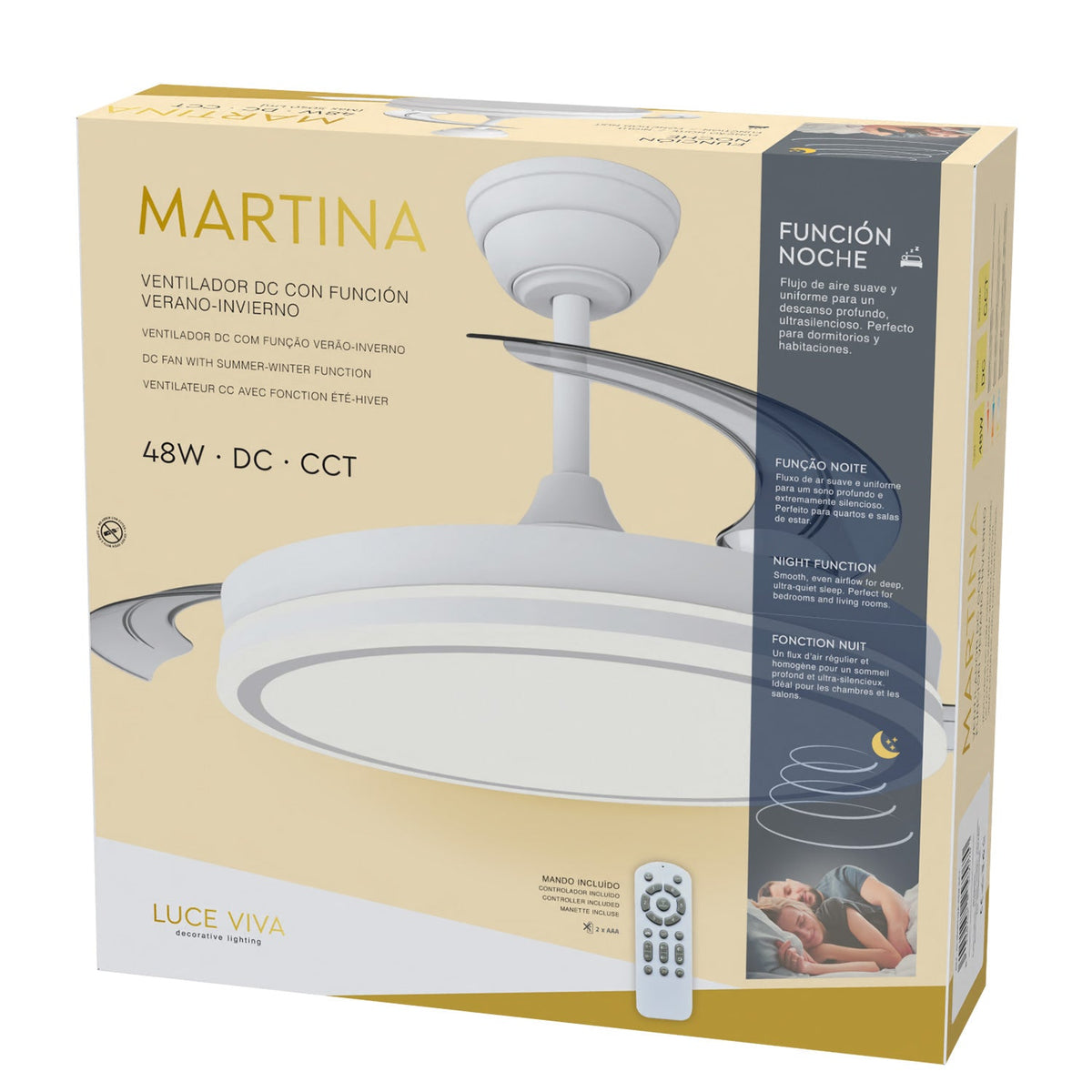 Ventilador DC"Martina" Función Verano-Invierno 48W Blanco 3 Aspas 5040lm 3500-4000-6500k Remoto y Temporizador — Vetonek (10)