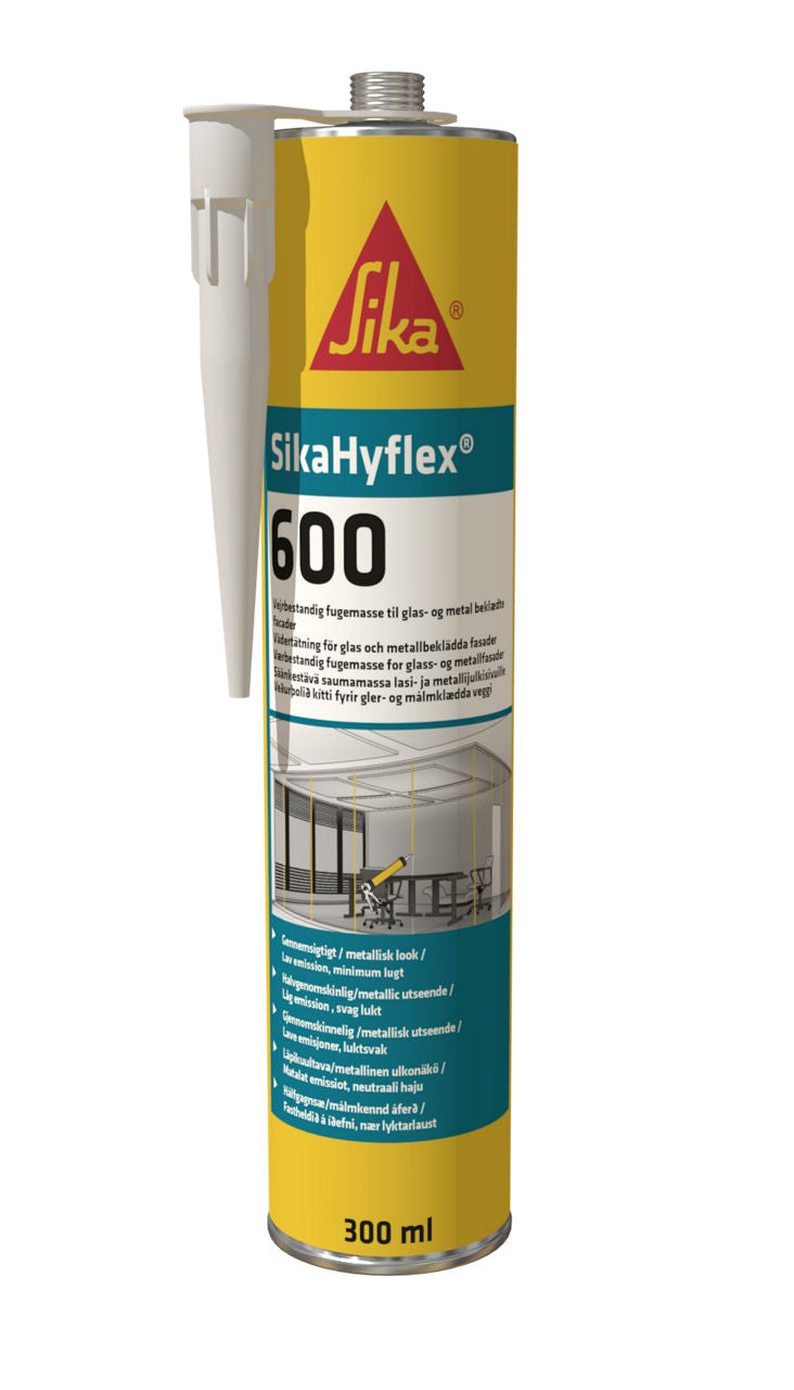 Cartucho de 300 ml de SikaHyflex®-600 de Sika, sellador de silicona neutra translúcida para juntas de fachada y acristalamiento - Vetonek