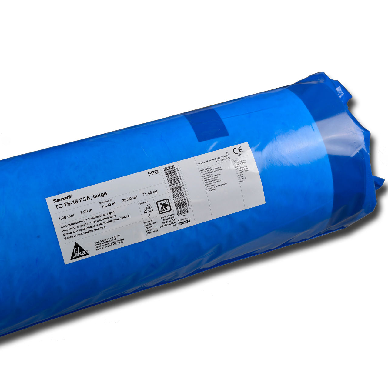 Rollo de Sarnafil® TG 76-18 FSA de Sika, lámina de FPO autoadhesiva blanca RAL 9016 para cubiertas adheridas - Vetonek
