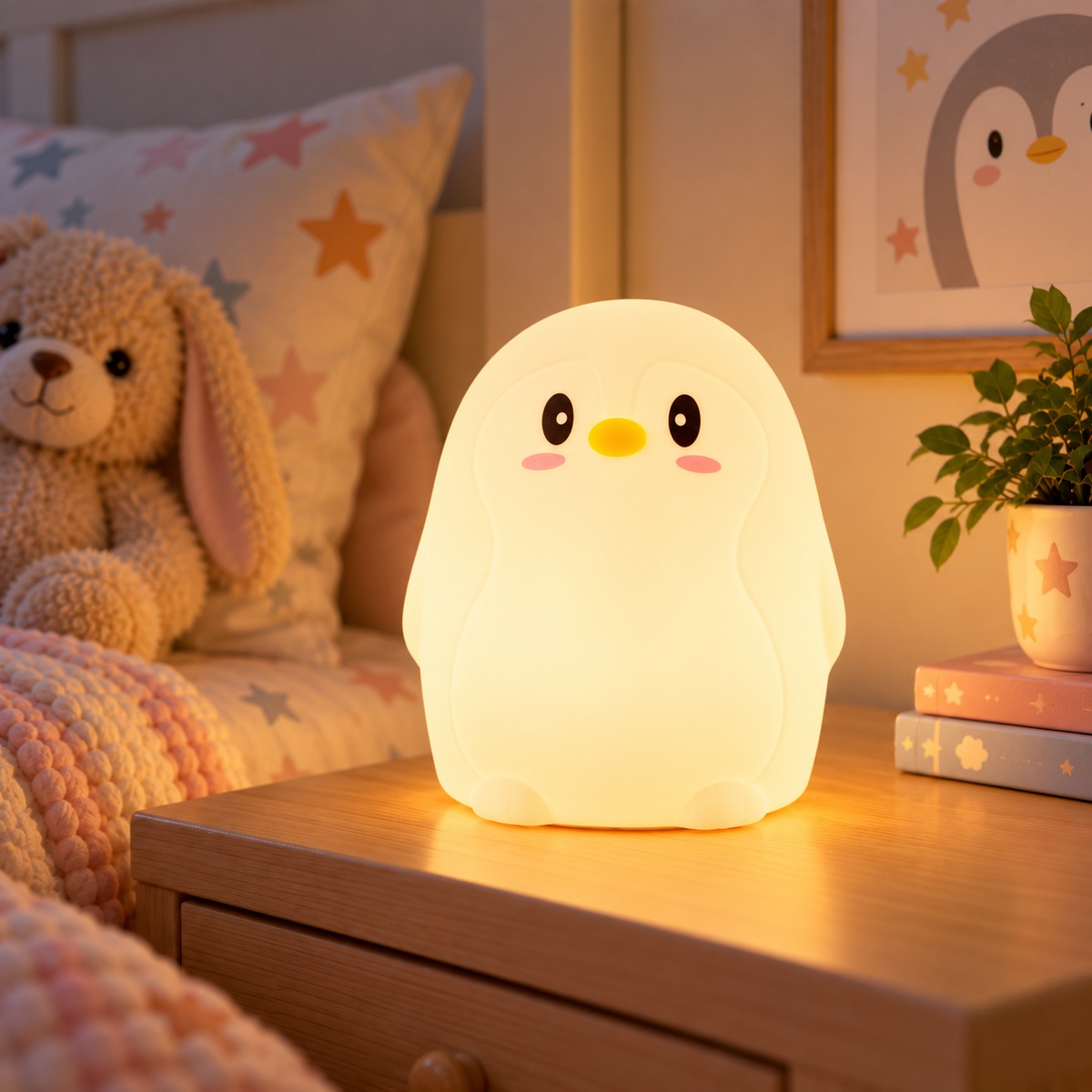 Lampara Nocturna de Mesa Led Infantil Quitamiedos y Recargable "Penguin" — Vetonek