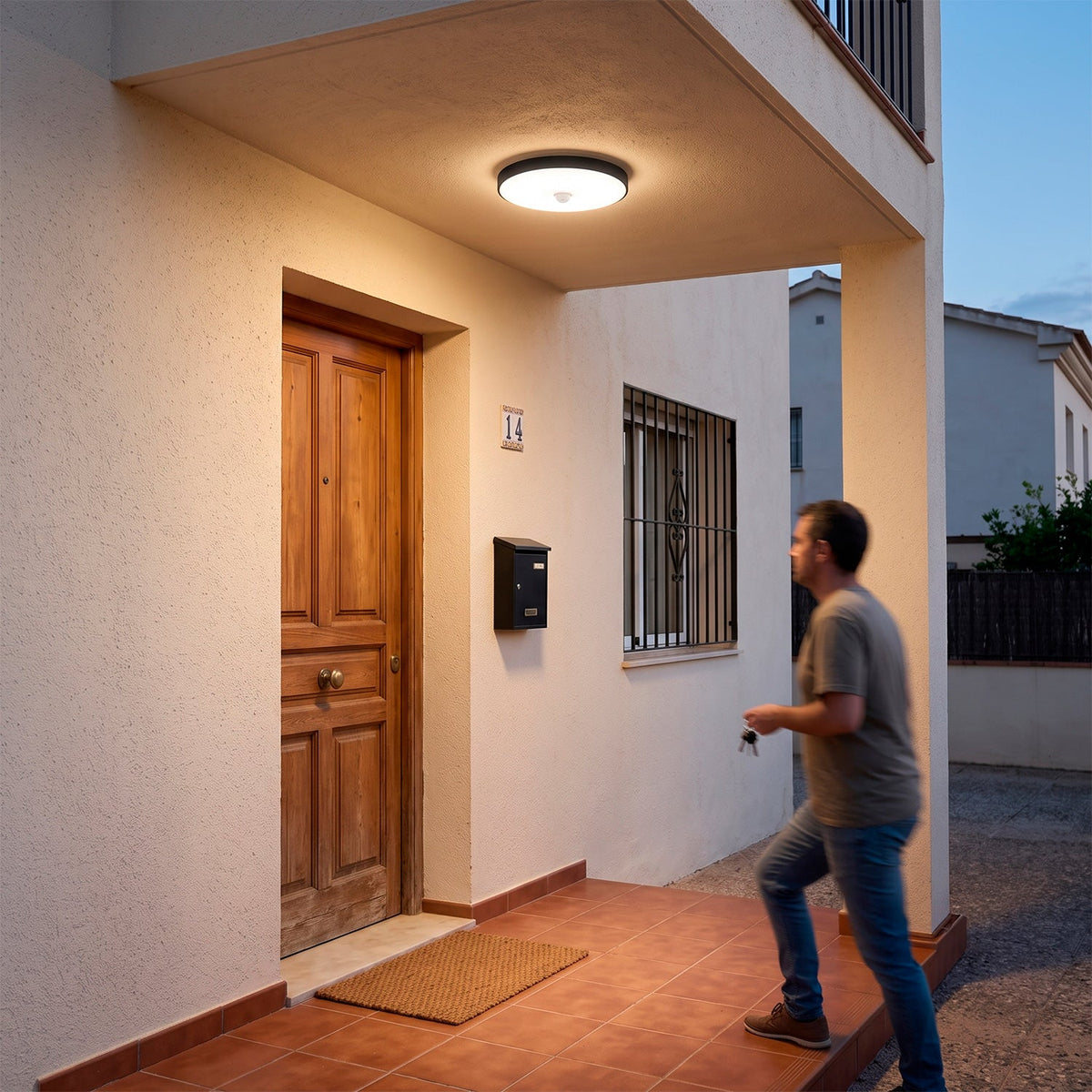 Plafón LED Exterior 10W 1000Lm CCT (Tonalidad Luz Regulable) 3000-4000-6500ºK Detector Proximidad PIR IP65 Acabado Negro — Vetonek