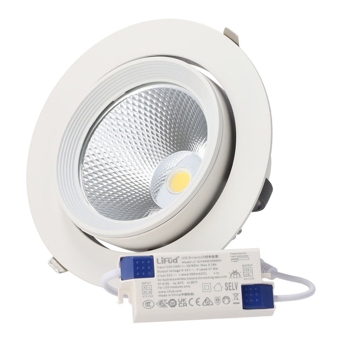 Foco Downlight LED 40W CCT (Tonalidad Luz Regulable) Circular Orientable Driver LIFUD Microprismático — Vetonek