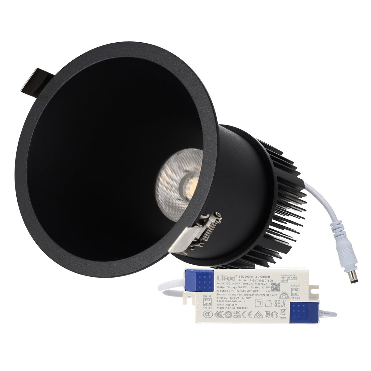 Downlight LED 30W 90Lm/W UGR<15 CRI >95 3000ºK Driver Lifud — Vetonek