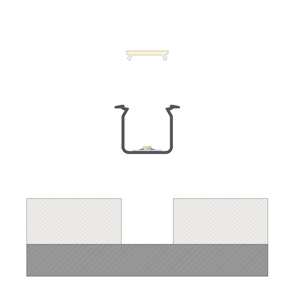 Perfíl Aluminio KIMERA-"SKAGEN" Anodizado Negro con Difusor Opal , Tapones y Clips Sujección 2,02M — Vetonek (5)