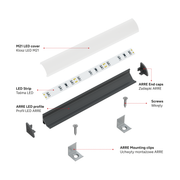 Perfíl Aluminio KIMERA-"ARRE" Anodizado Negro con Difusor Opal , Tapones y Clips Sujección 2,02M — Vetonek (2)