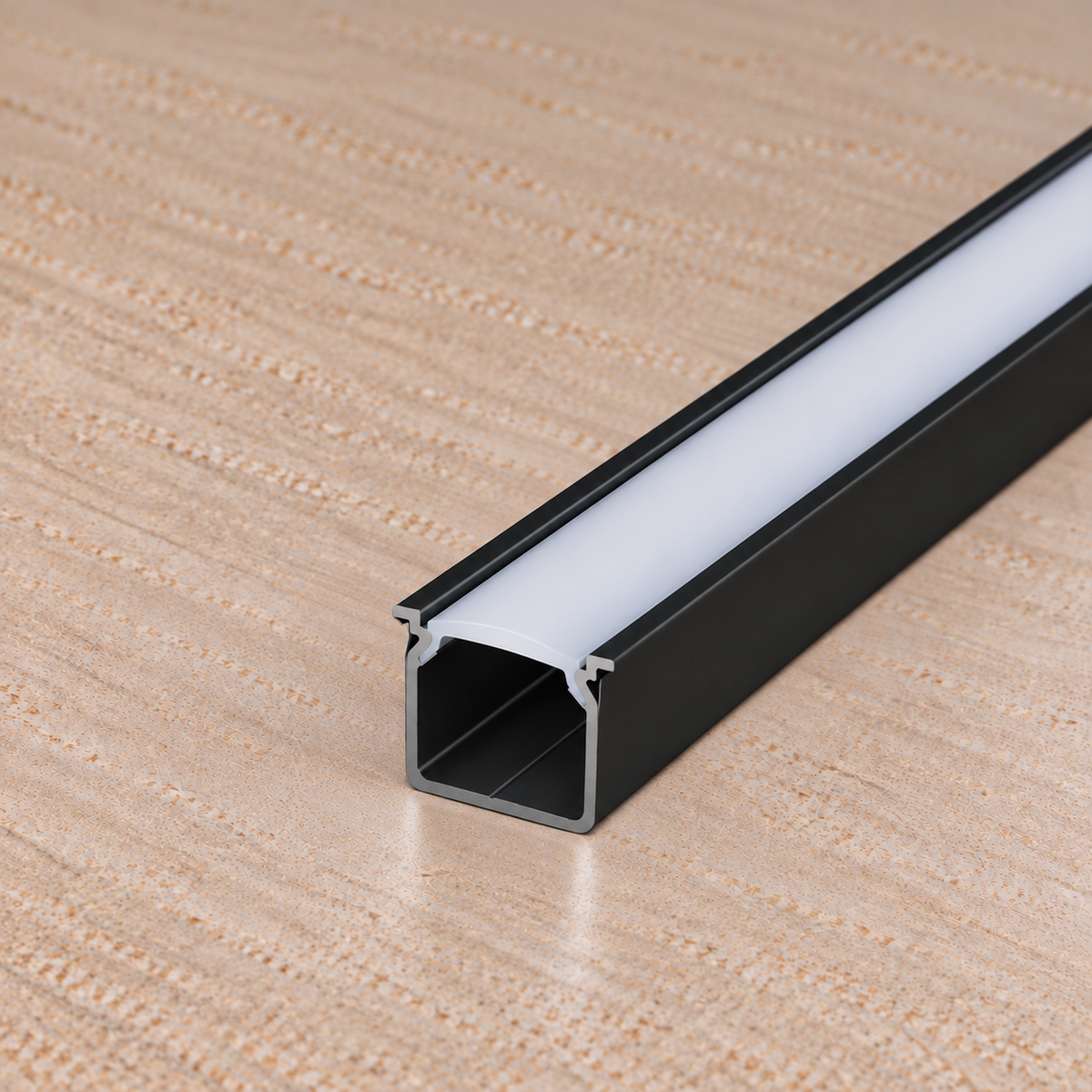 Perfíl Aluminio KIMERA-"HOM" Anodizado Negro con Difusor Opal , Tapones y Clips Sujección 2,02M — Vetonek