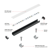 Perfíl Aluminio KIMERA-"HOM" Anodizado Negro con Difusor Opal , Tapones y Clips Sujección 2,02M — Vetonek (2)
