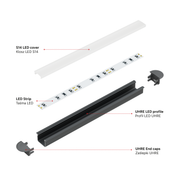 Perfíl Aluminio KIMERA-"UHRE" Anodizado Negro con Difusor Opal , Tapones y Clips Sujección 2,02M — Vetonek (2)