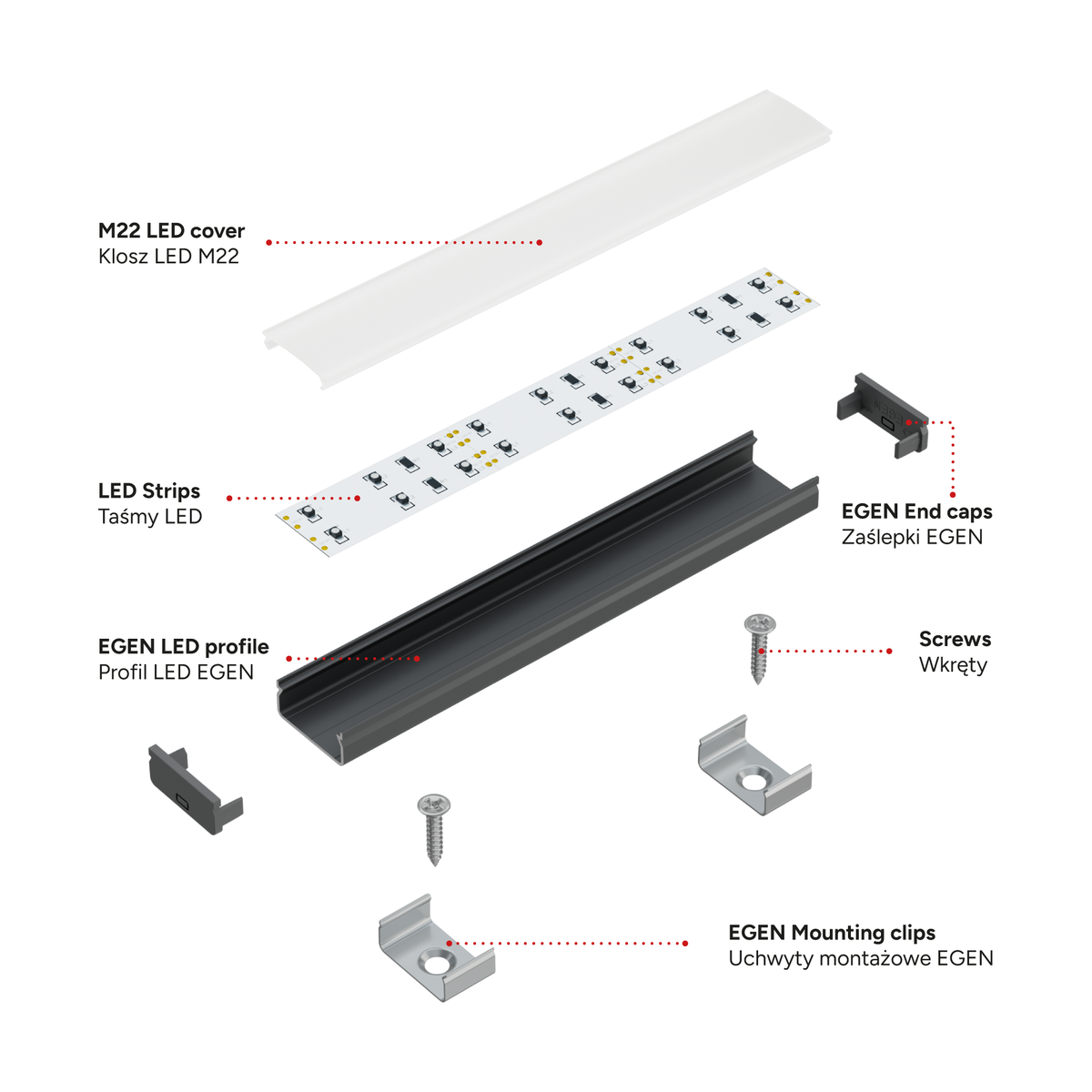 Perfíl Aluminio KIMERA-"EGEN" Anodizado Negro con Difusor Opal , Tapones y Clips Sujección 2,02M — Vetonek (3)