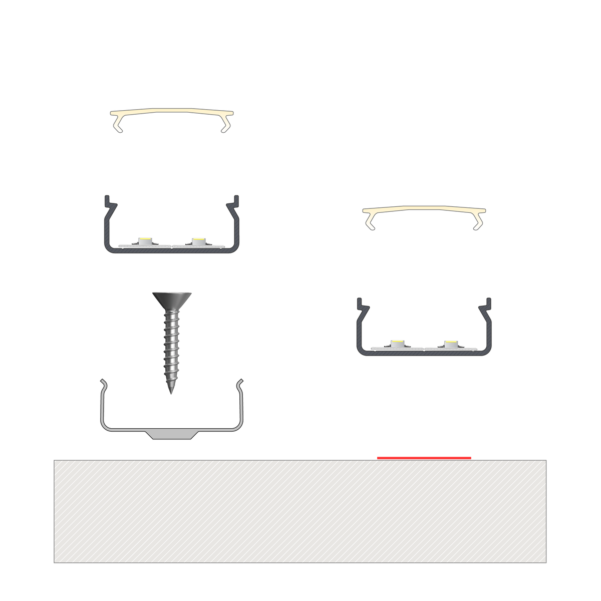Perfíl Aluminio KIMERA-"EGEN" Anodizado Plata con Difusor Opal , Tapones y Clips Sujección 2,02M — Vetonek (3)
