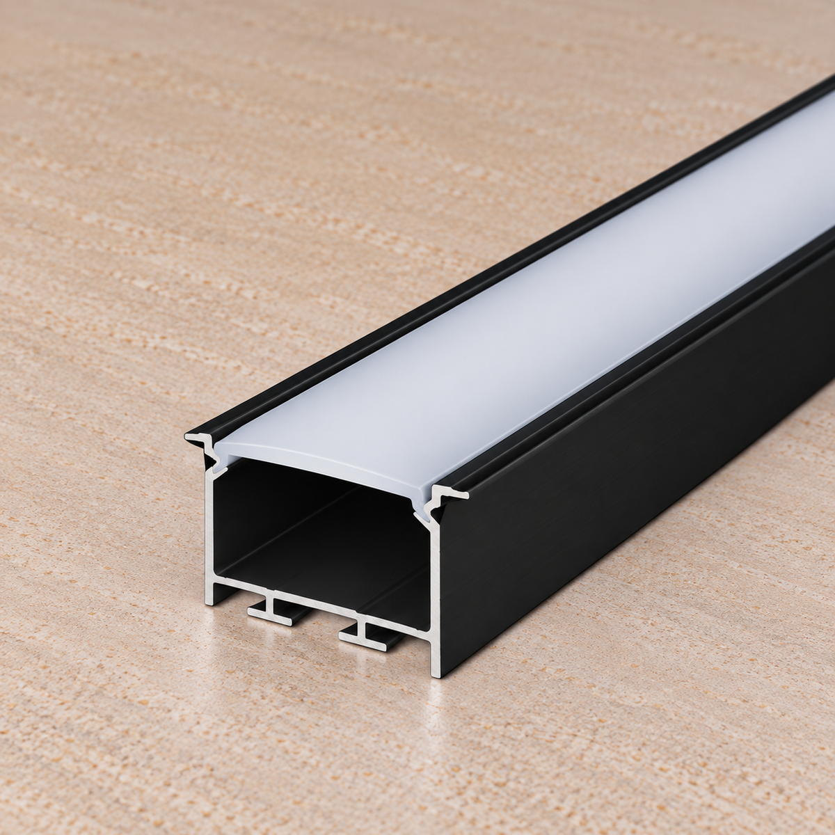 Perfíl Aluminio KIMERA-"HEDE" Anodizado Negro con Difusor Opal , Tapones y Clips Sujección 2,02M — Vetonek