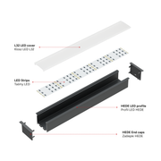Perfíl Aluminio KIMERA-"HEDE" Anodizado Negro con Difusor Opal , Tapones y Clips Sujección 2,02M — Vetonek (3)