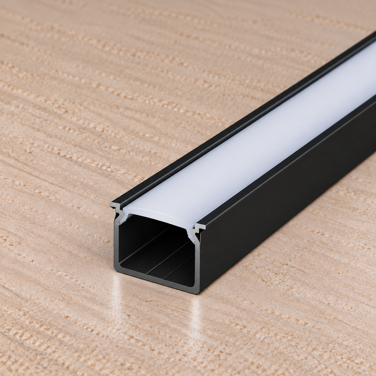 Perfíl Aluminio KIMERA-"HELSE" Anodizado Negro con Difusor Opal , Tapones y Clips Sujección 2,02M — Vetonek