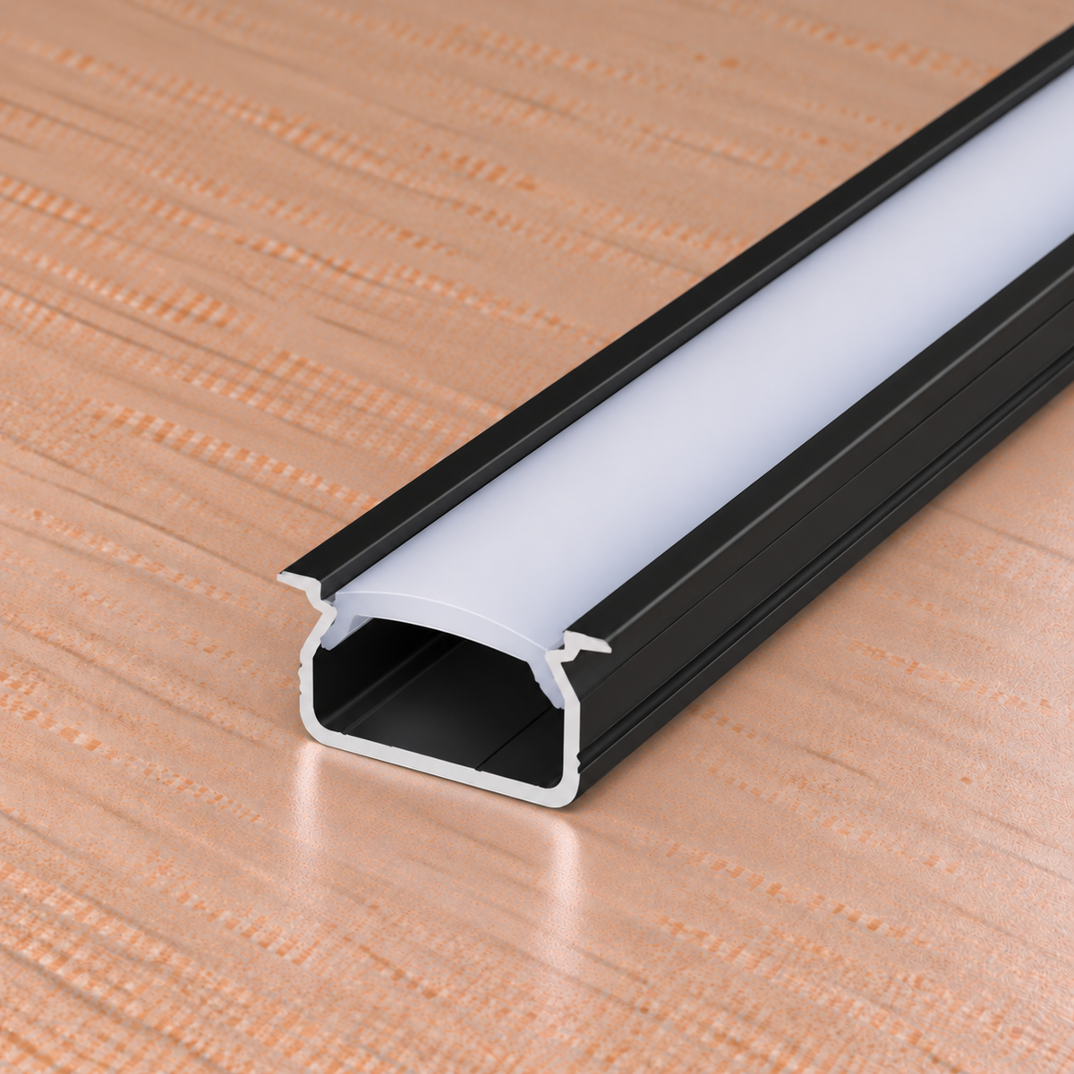 Perfíl Aluminio KIMERA-SELDE Anodizado Negro con Difusor Opal y Tapones 2,02M — Vetonek