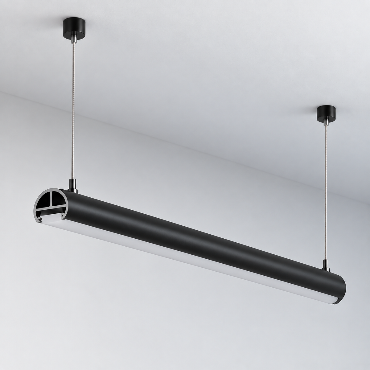Perfíl Aluminio KIMERA-BOVL Anodizado Negro con Difusor Opal y Tapones 2,02M — Vetonek