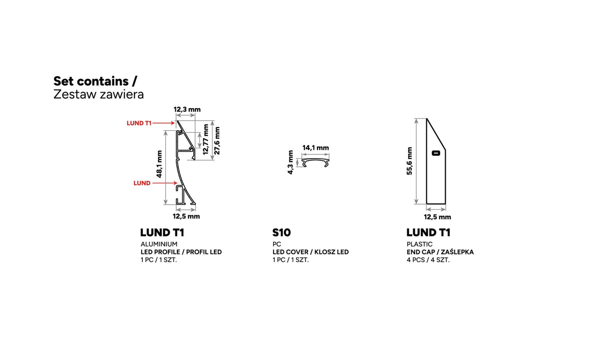 Perfíl Aluminio KIMERA-LUND T1 Anodizado Negro con Difusor Opal y Tapones 2,02M — Vetonek (2)