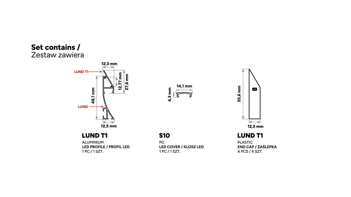 Perfíl Aluminio KIMERA-LUND T1 Anodizado Plata con Difusor Opal y Tapones 2,02M — Vetonek (2)