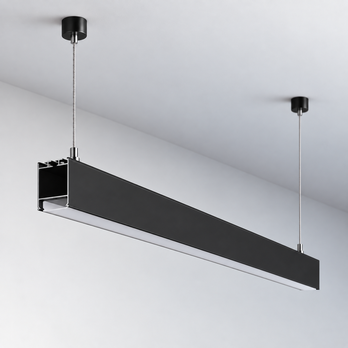 Perfíl Aluminio KIMERA-NORA Anodizado Negro con Difusor Opal y Tapones 2,02M — Vetonek