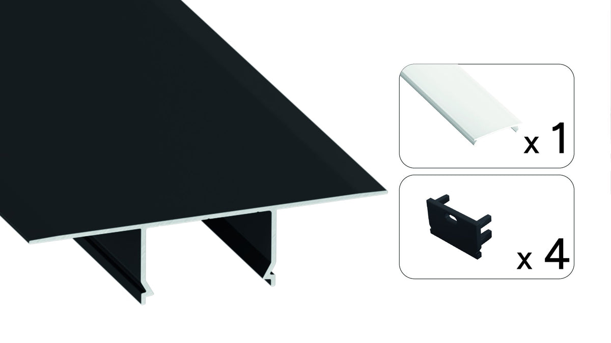 Perfíl Aluminio KIMERA-NORGE Anodizado Negro con Difusor Opal y Tapones 2,02M — Vetonek (3)