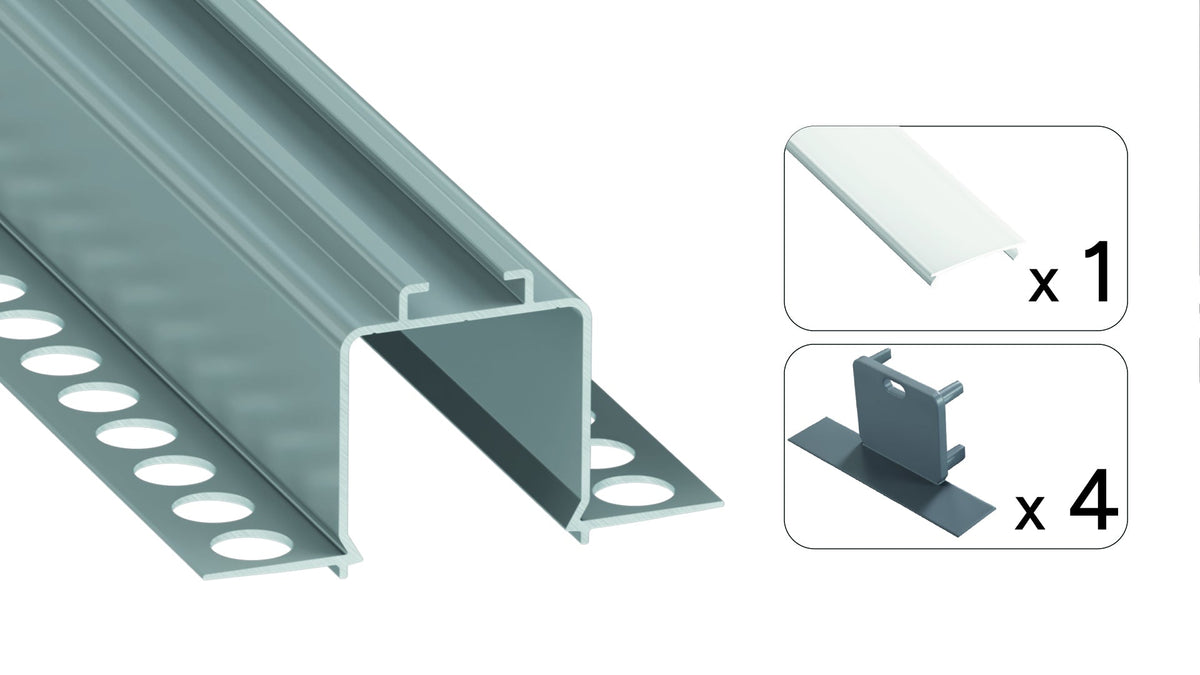 Perfíl Aluminio KIMERA-ODIS Anodizado Plata con Difusor Opal y Tapones 2,02M — Vetonek (3)
