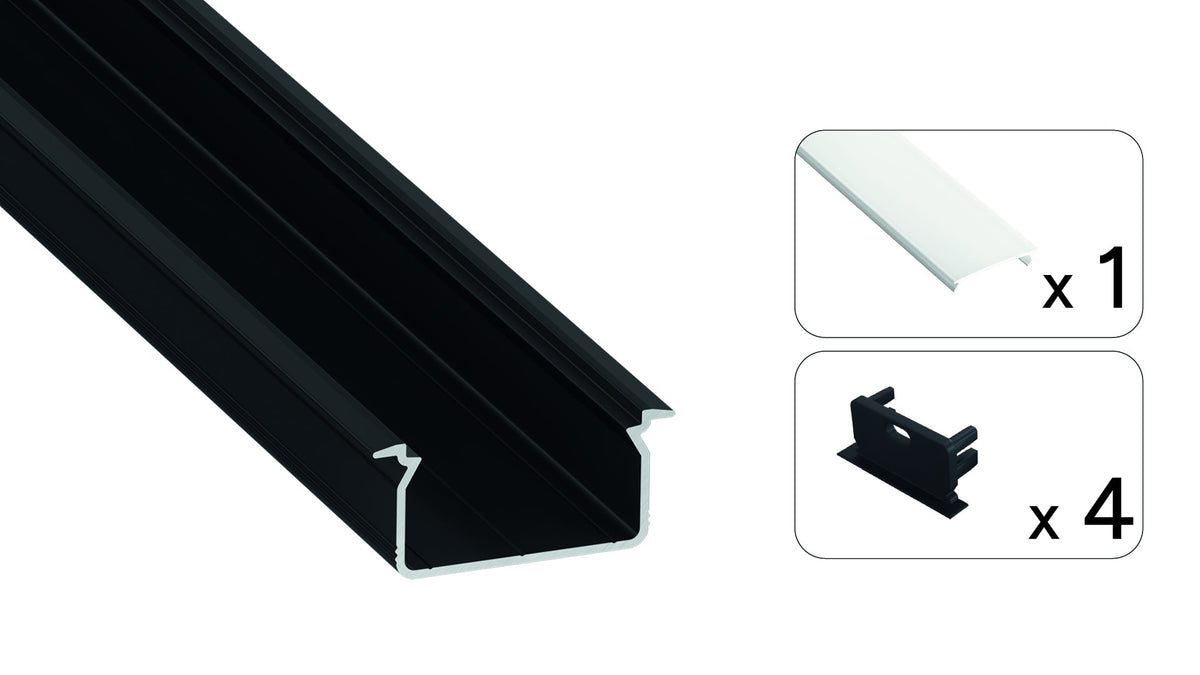 Perfíl Aluminio KIMERA-SKAST Anodizado Negro con Difusor Opal y Tapones 2,02M — Vetonek (3)