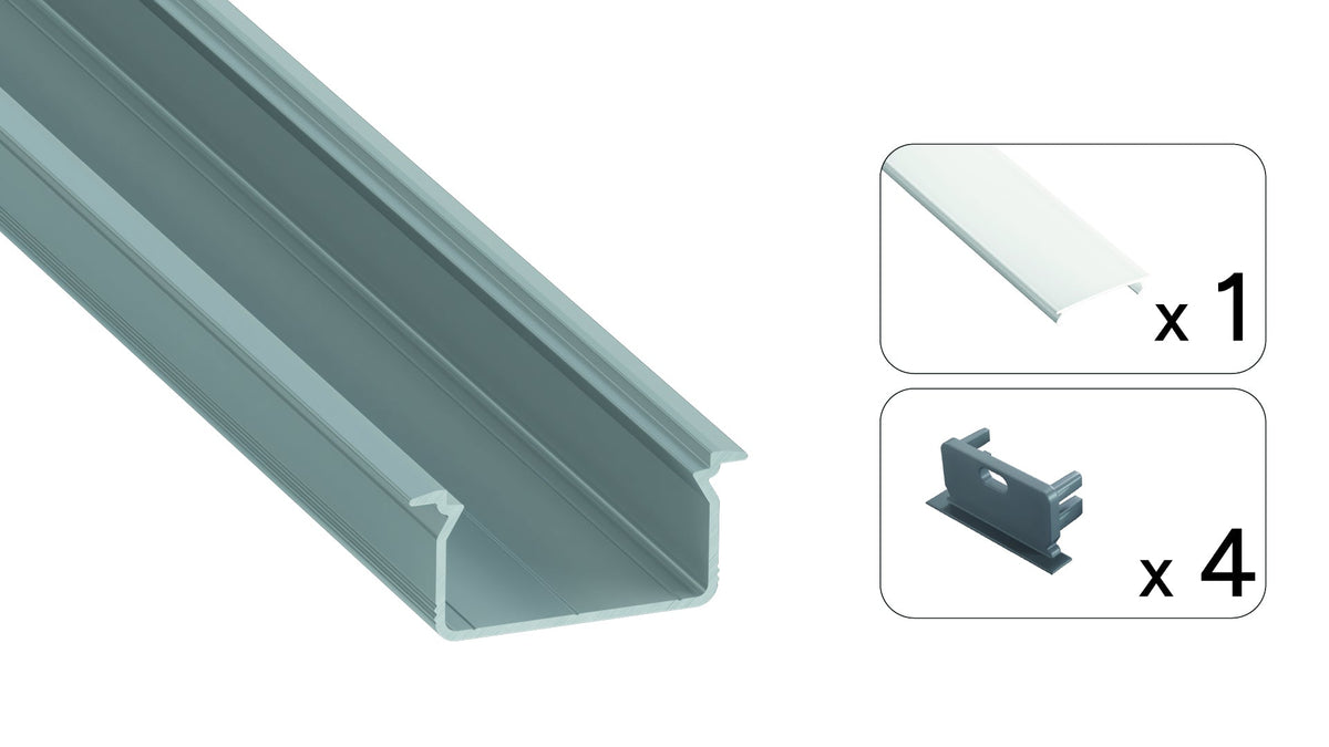 Perfíl Aluminio KIMERA-SKAST Anodizado Plata con Difusor Opal y Tapones 2,02M — Vetonek (3)