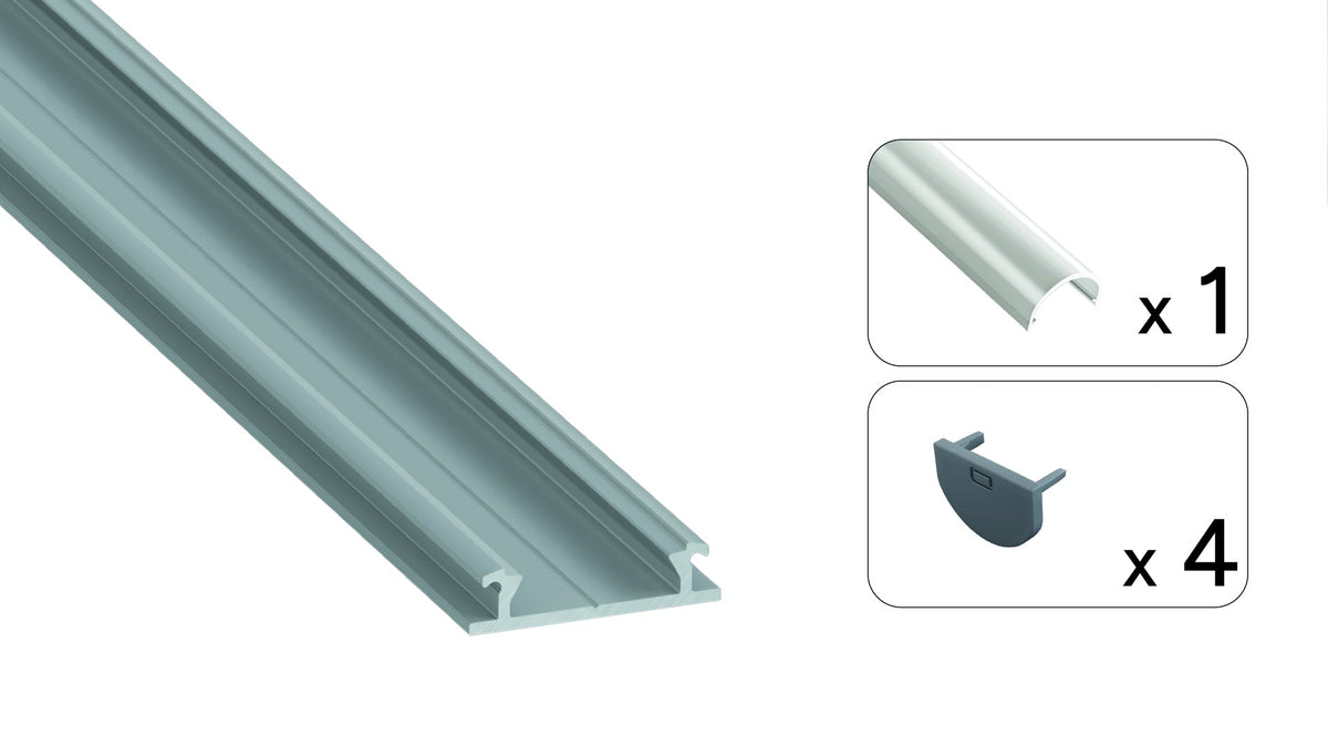 Perfíl Aluminio KIMERA-RADO Anodizado Plata con Difusor Opal y Tapones 2,02M — Vetonek (3)