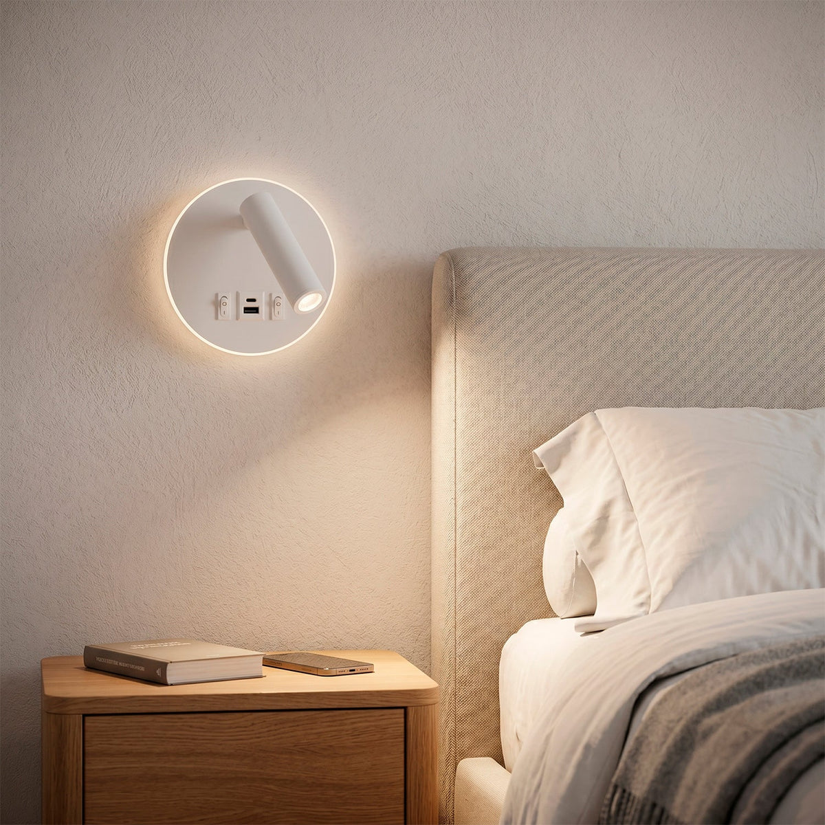 Aplique LED Spot Round 9W con Salida USB-C 630Lm 3000ºK Blanco — Vetonek