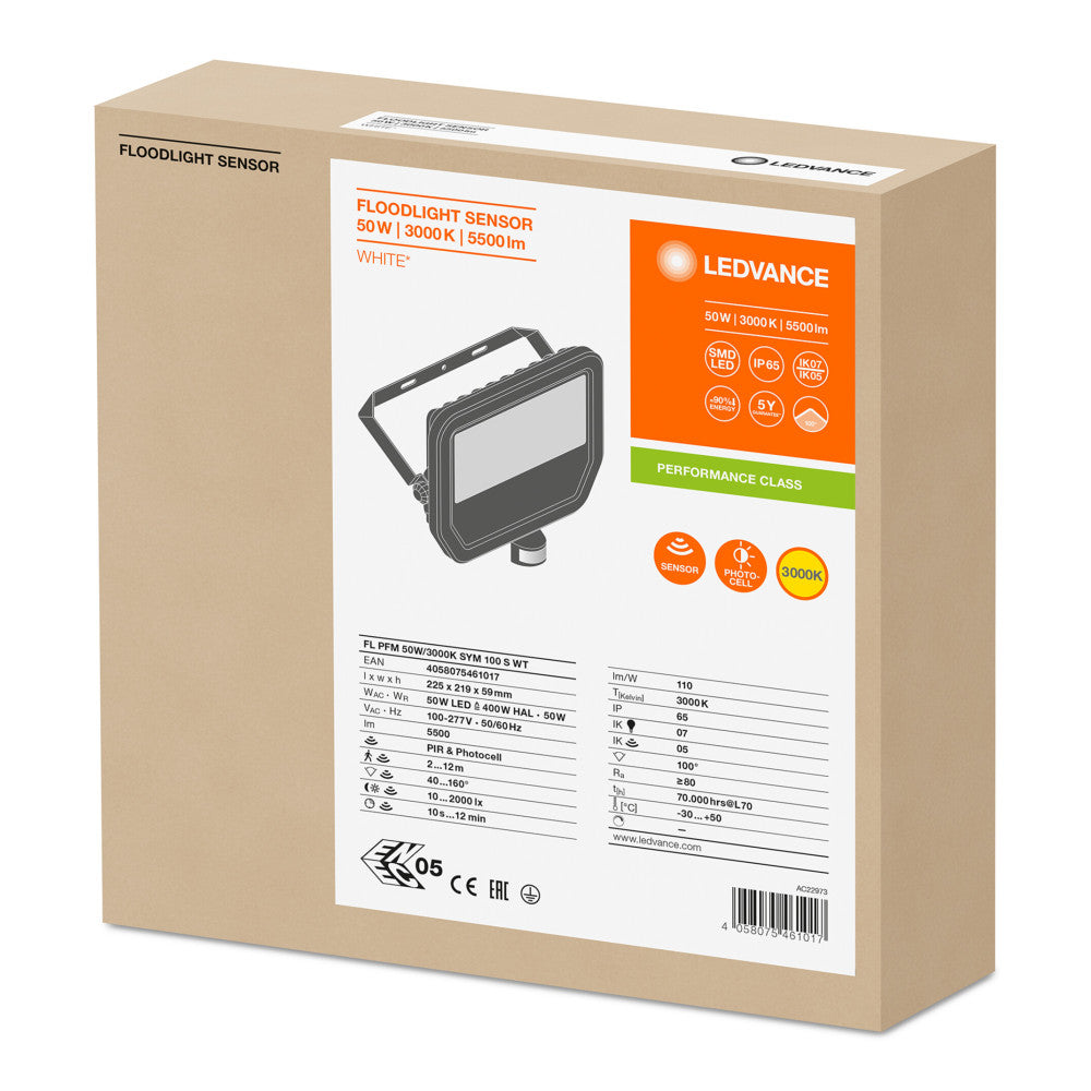 Foco Proyector LED Ledvance 50W 5500Lm 3000K 100 x 100º IP65 Sensor - Blanco Cálido — Vetonek (2)