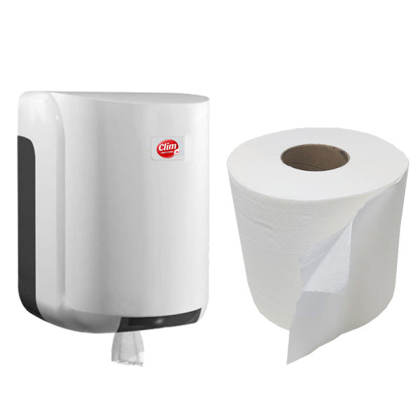 Pack dispensador de bobinas secamanos y papel mecha 2 capas Vetonek