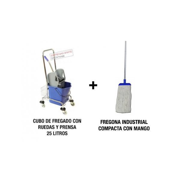 Pack de fregado de suelos: cubo 25L con ruedas y fregona industrial Vetonek