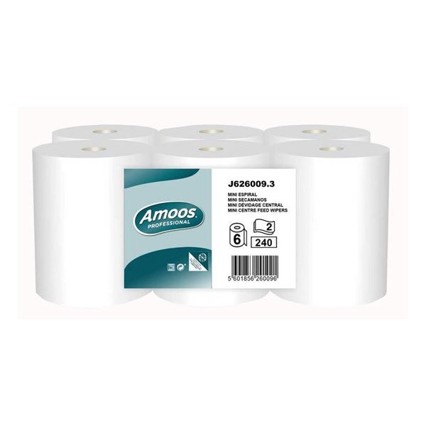 Papel secamanos mini mecha - 6 rollos 100% celulosa Vetonek