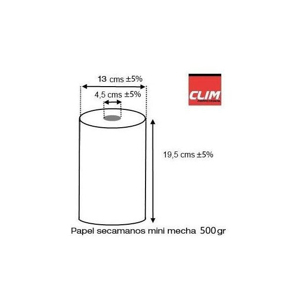 Papel secamanos mini mecha - 6 rollos 100% celulosa Vetonek