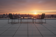Terraza de ático con Pavimento Filtrante Atienza de hormigón en antracita y vistas a la ciudad - Vetonek