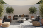 Patio minimalista pavimentado con Losa Sigüenza de hormigón en gris ciment - Vetonek