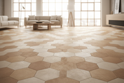 Interior tipo loft con suelo de Losa Hexagonal Laguardia de hormigón en arena - Vetonek