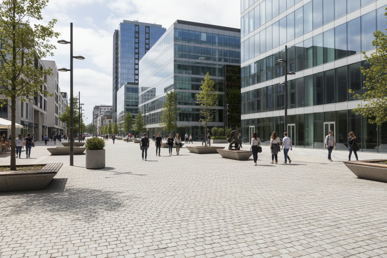 pavimento de adoquines de granito gris en la ciudad