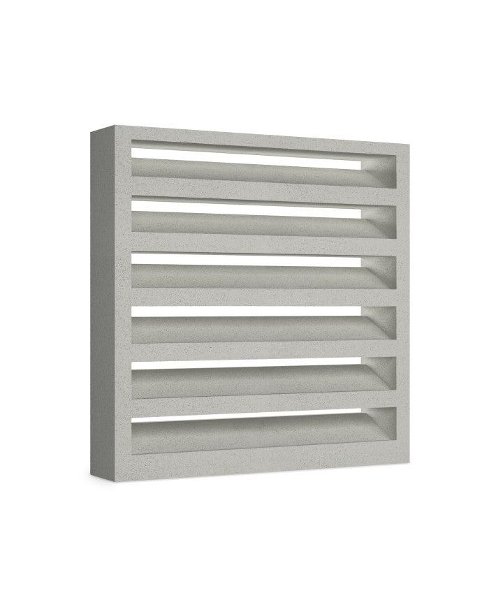 Persiana de ventilación de hormigón de lamas fijas, detalle de la separación de 6 cm entre lamas - Vetonek