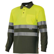 Polo bicolor de alta visibilidad de manga larga Velilla 175, combinación de color - Vetonek