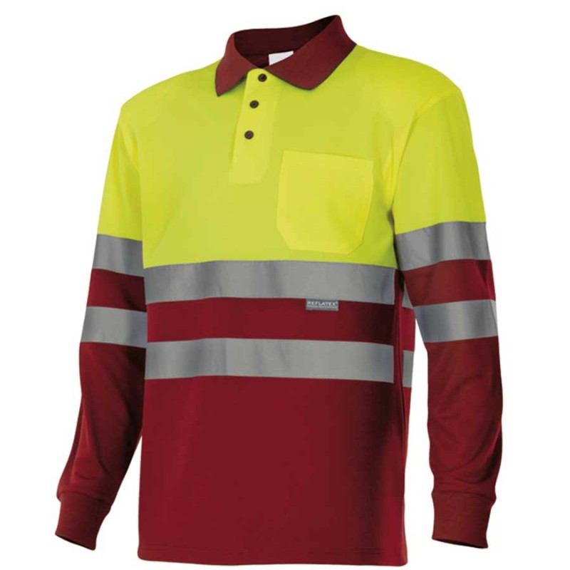 Polo bicolor de alta visibilidad de manga larga Velilla 175 - Vetonek