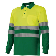 Polo bicolor de alta visibilidad de manga larga Velilla 175, combinación de color - Vetonek