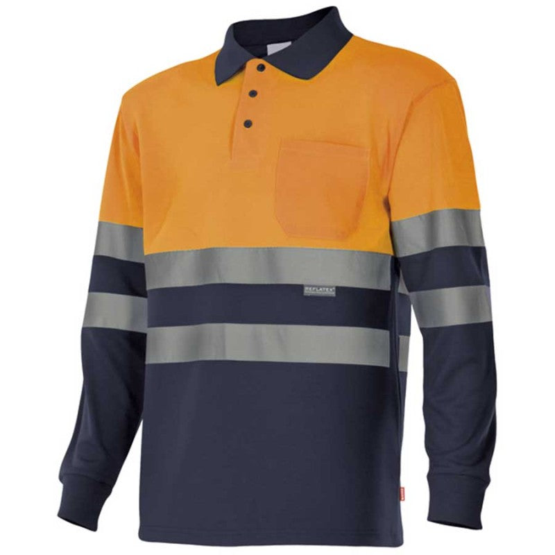 Polo bicolor de alta visibilidad de manga larga Velilla 175, combinación de color - Vetonek