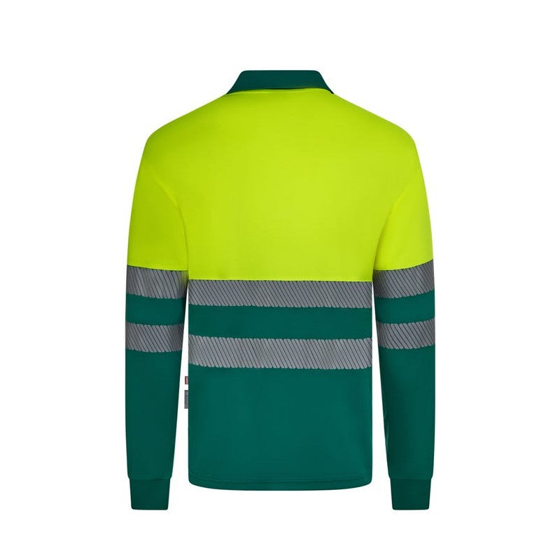Polo bicolor de alta visibilidad manga larga reciclado GRS Velilla 305535, detalle - Vetonek