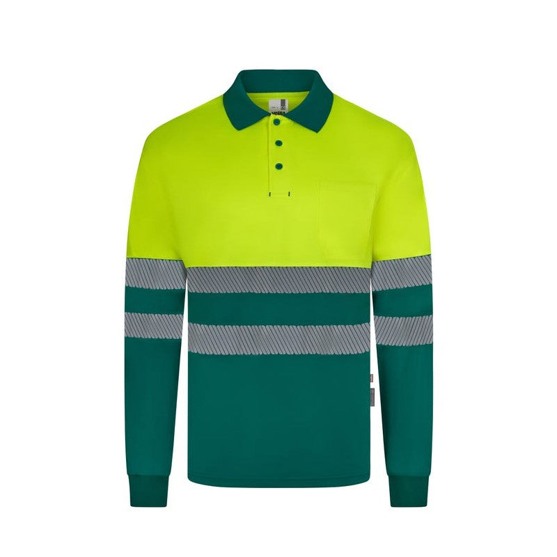 Polo bicolor de alta visibilidad manga larga reciclado GRS Velilla 305535, combinación de color - Vetonek
