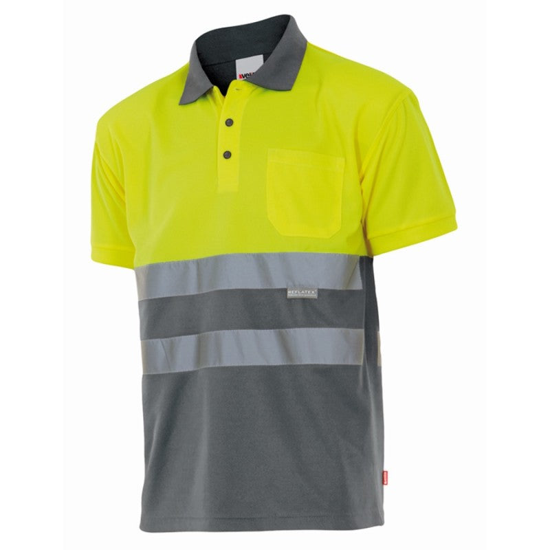 Polo bicolor de alta visibilidad de manga corta Velilla 173, combinación de color - Vetonek