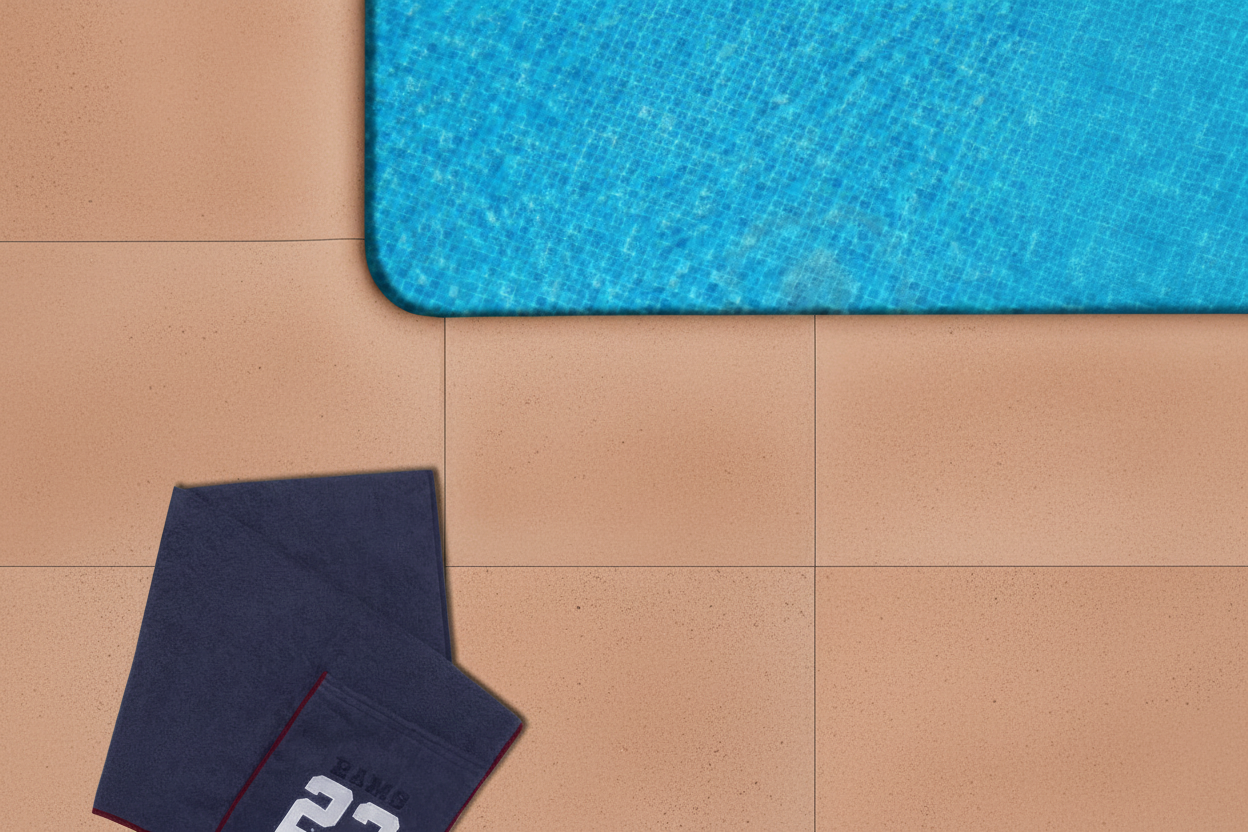 Pool corner with soft terracotta tiles