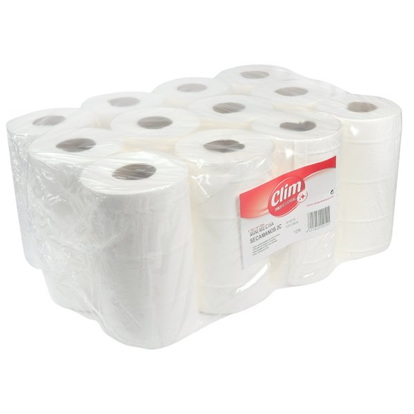Papel secamanos mini mecha 2 capas Clim Profesional - Pack 12 rollos Vetonek