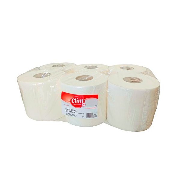 Papel secamanos mecha 130 mts 2 capas - Pack 6 rollos Vetonek