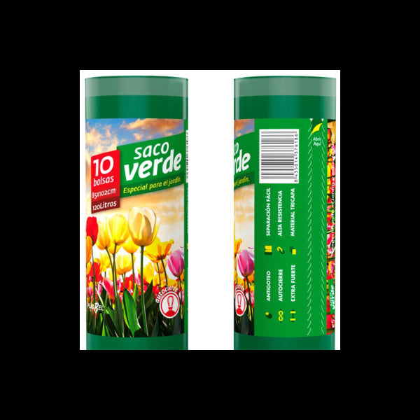 Saco verde jardín extra resistente 85x102 cm - Rollo 10 uds Vetonek